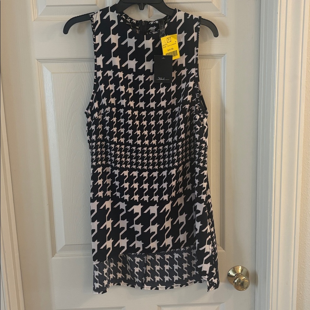 The Wish Collection Black and White Houndstooth Tunic Top, NEW Boutique, sz M